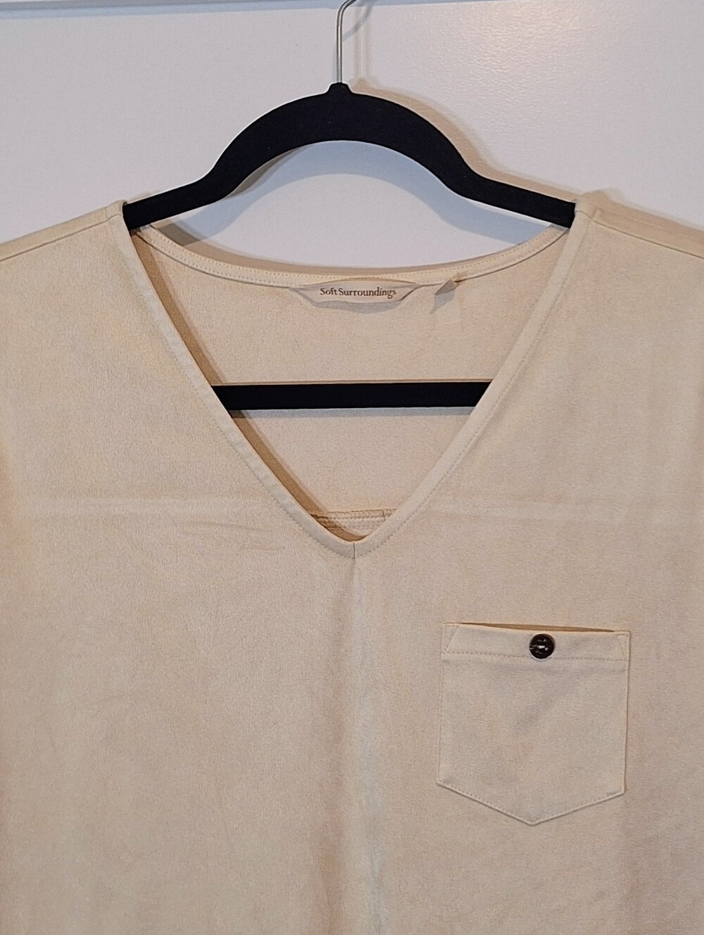 Soft Surroundings Suede Hi Low Tunic Top Roll Tab Sleeves Beige Size Medium - Picture 3 of 12